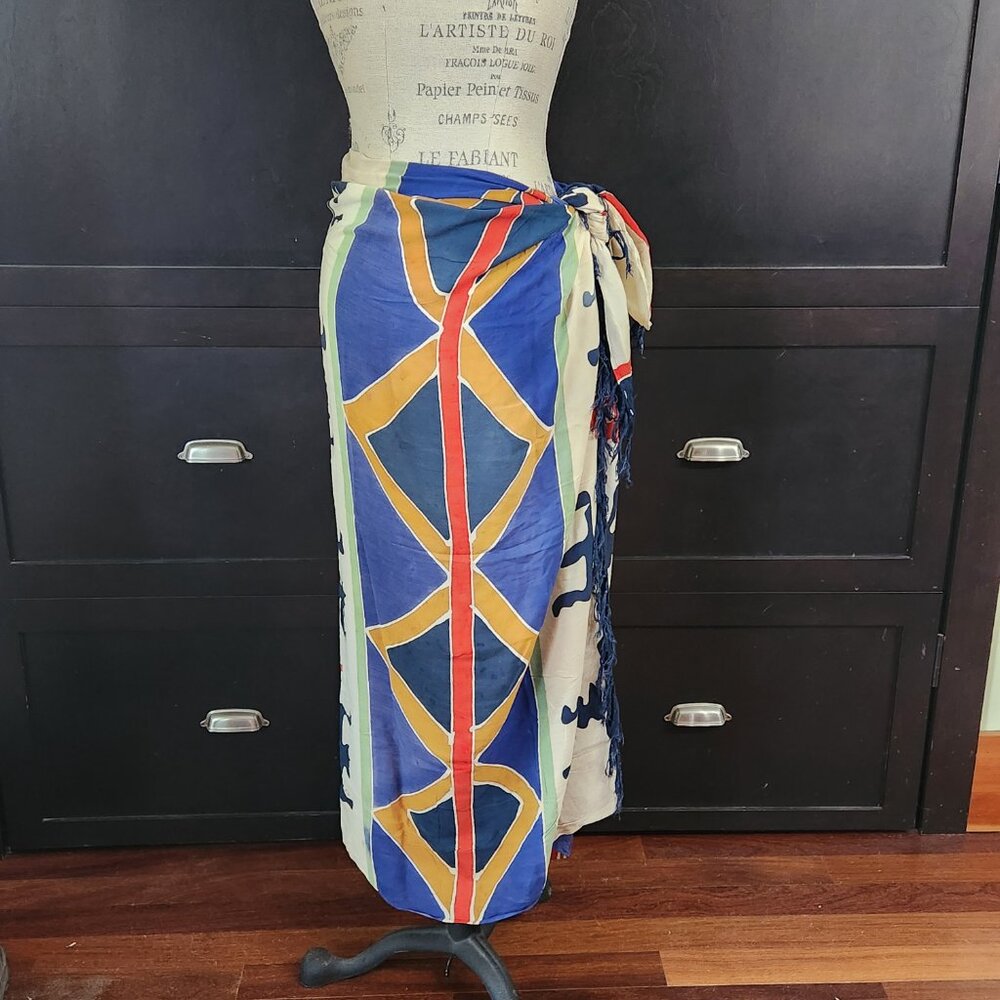 Colorful Handpainted Batik Style Sarong/Large Scarf With Fringed Edges